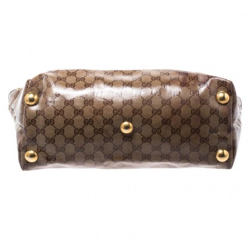 Donna Gucci Beige/Ebony GG Crystal Canvas and Leather Medium Babouska Tote in vendita