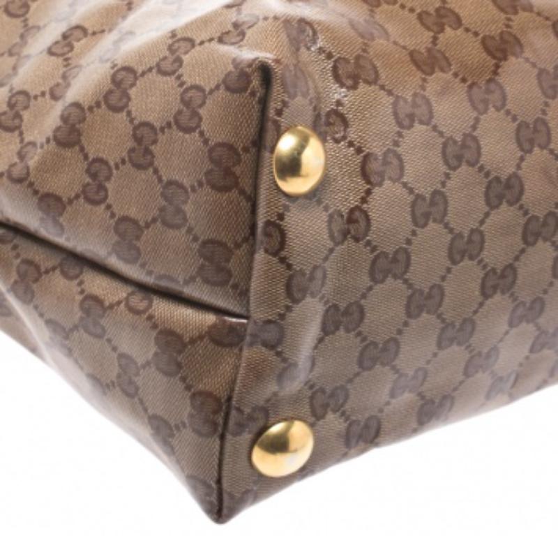 Gucci Beige/Ebony GG Crystal Canvas and Leather Medium Babouska Tote in vendita 1