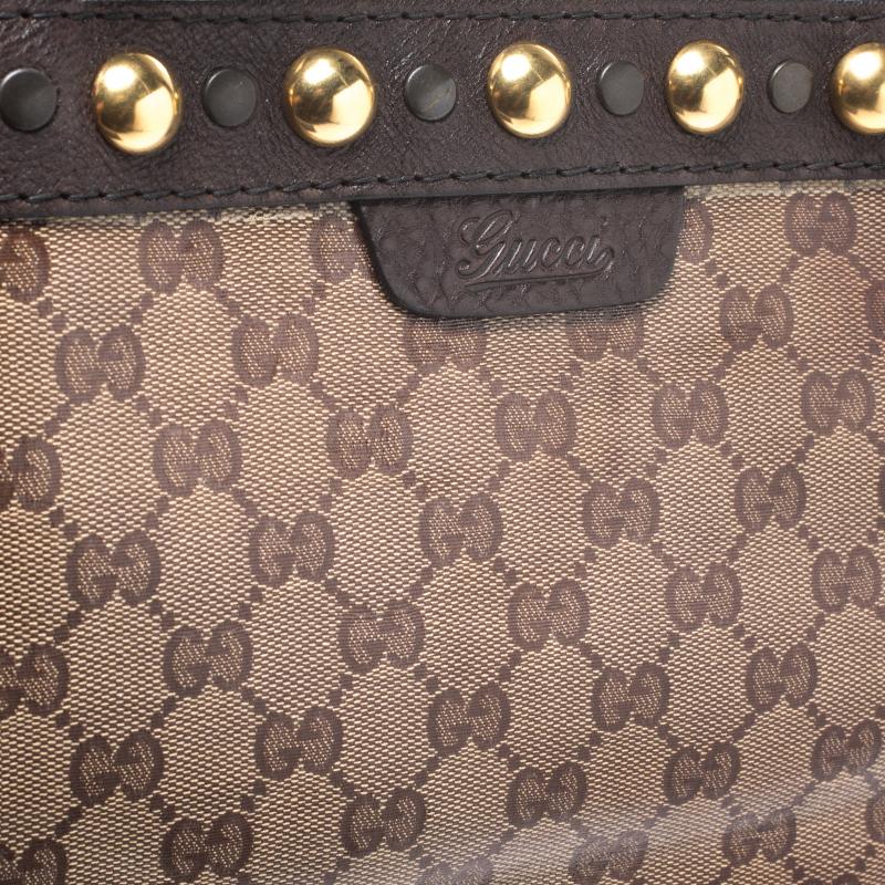 Gucci Beige/Ebony GG Crystal Canvas and Leather Medium Babouska Tote In Fair Condition In Dubai, Al Qouz 2