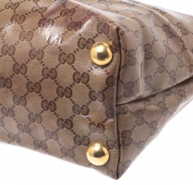 Gucci Beige/Ebony GG Crystal Canvas and Leather Medium Babouska Tote in vendita 2