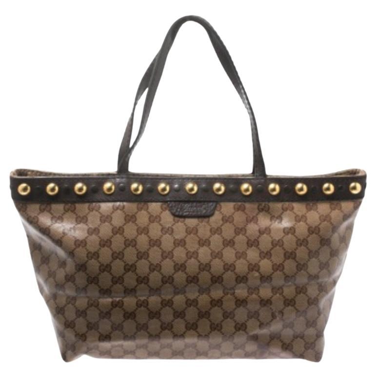Gucci Beige/Ebony GG Crystal Canvas and Leather Medium Babouska Tote in vendita