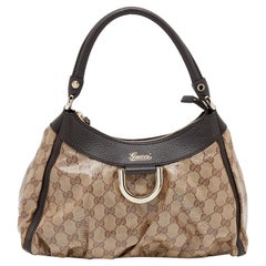 Gucci Beige/Ebony GG Crystal Canvas and Leather Small D Ring Hobo