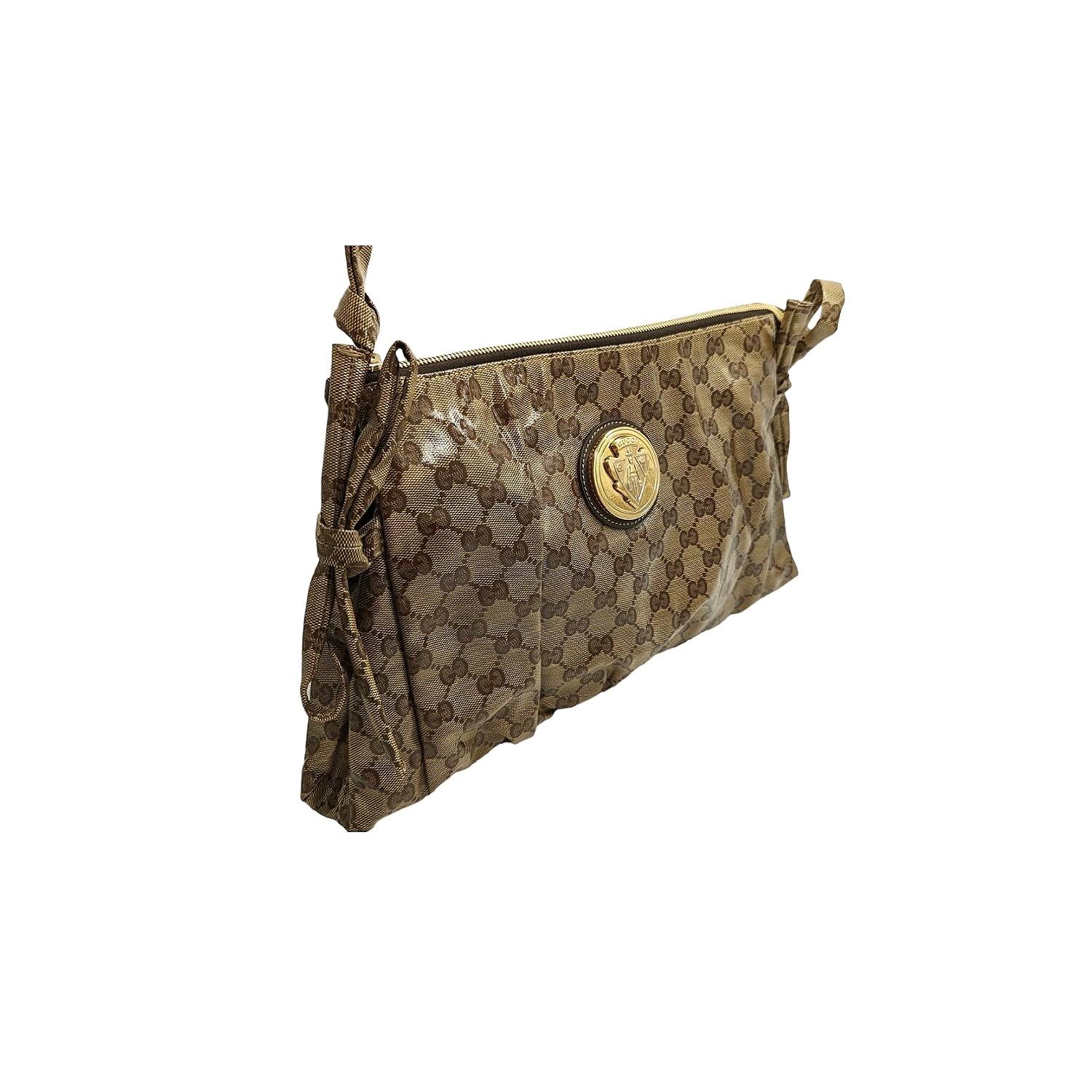 Gucci Beige/Ebony GG Crystal Hysteria Clutch Bag In Excellent Condition For Sale In Scottsdale, AZ