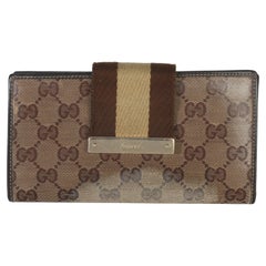 Gucci Beige Ebony GG Crystal Web Continental Long Wallet