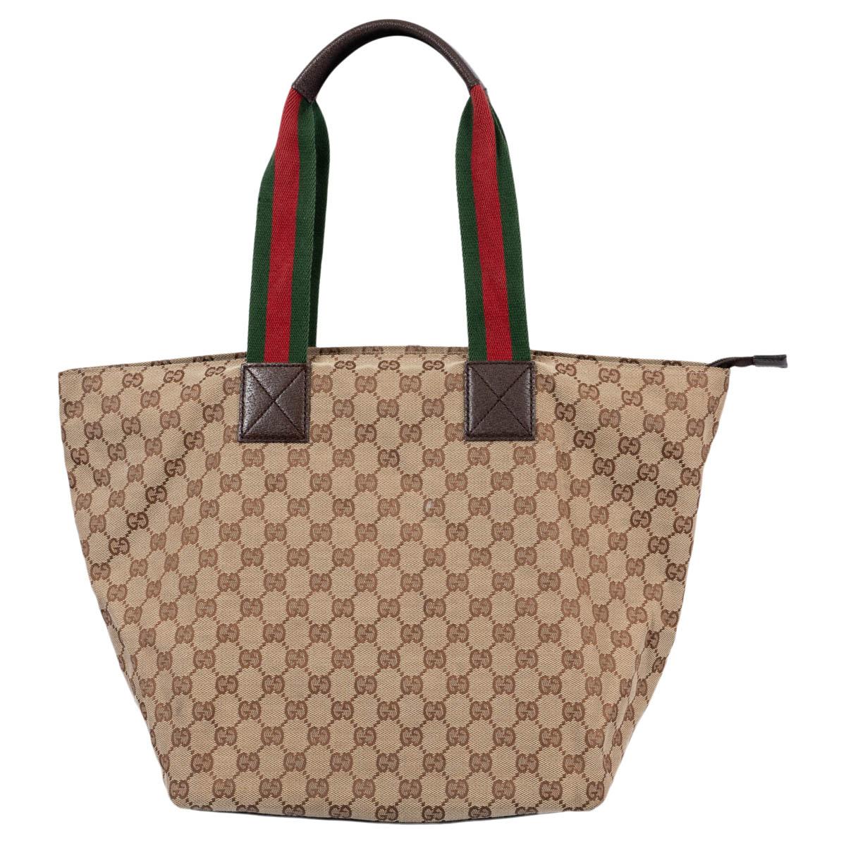 GUCCI beige ebony GG Monogram canvas SHERRY MEDIUM WEB TOTE Bag In Excellent Condition For Sale In Zürich, CH