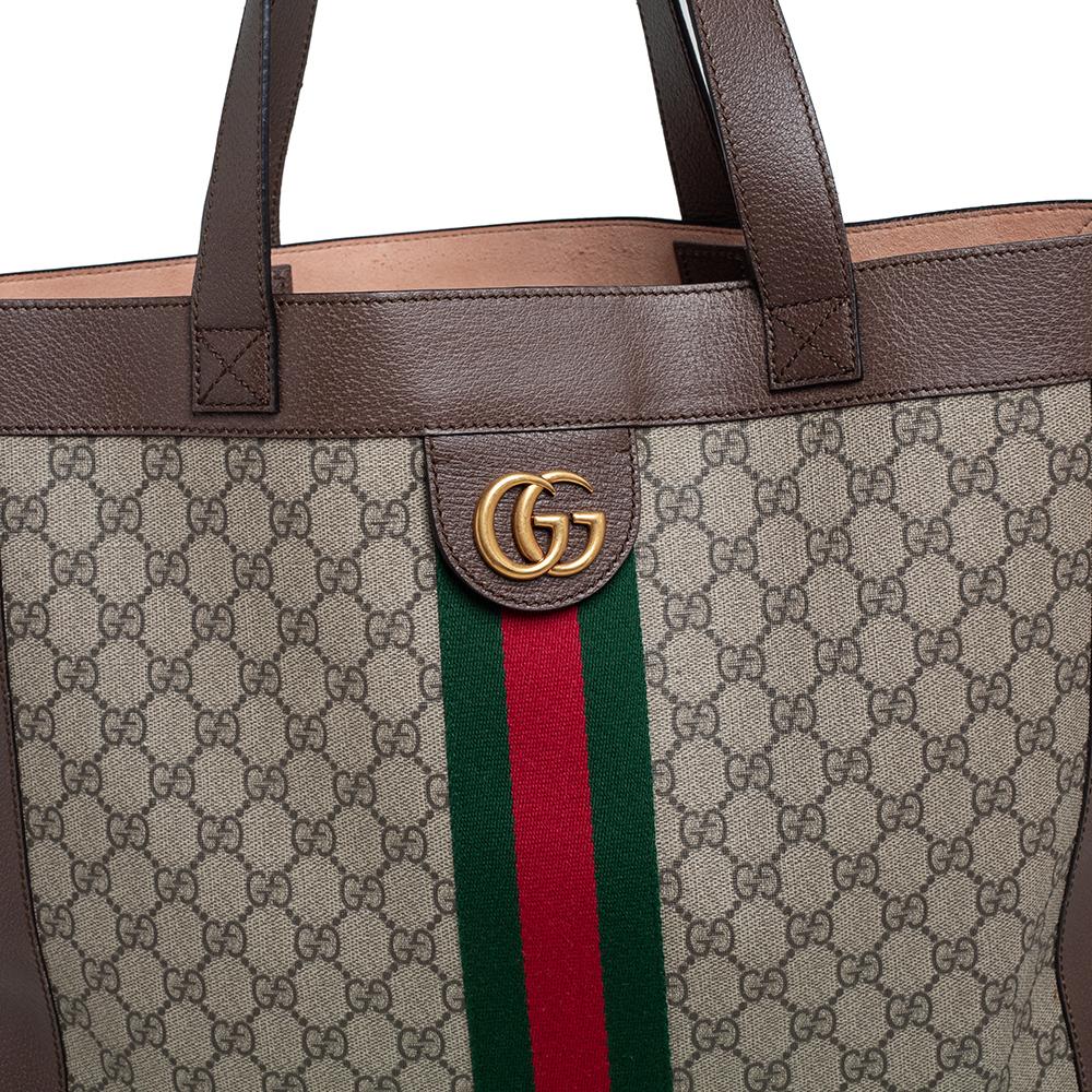 Gucci Beige/Ebony GG Supreme and Leather Large Ophidia Tote 4