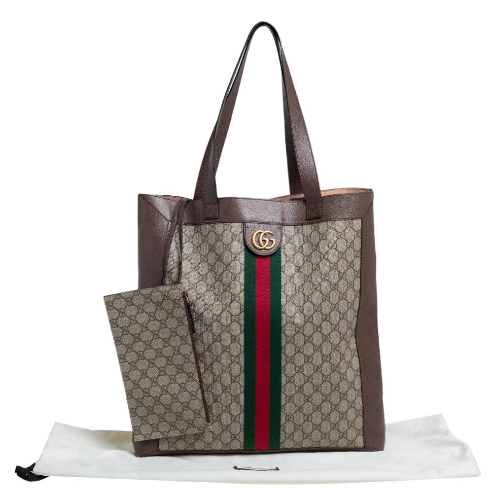 Gucci Beige/Ebony GG Supreme and Leather Large Ophidia Tote 5