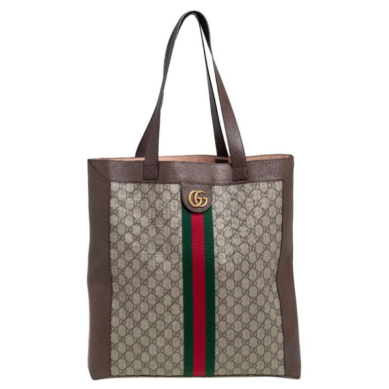 Gucci Beige/Ebony GG Supreme and Leather Large Ophidia Tote at 1stDibs