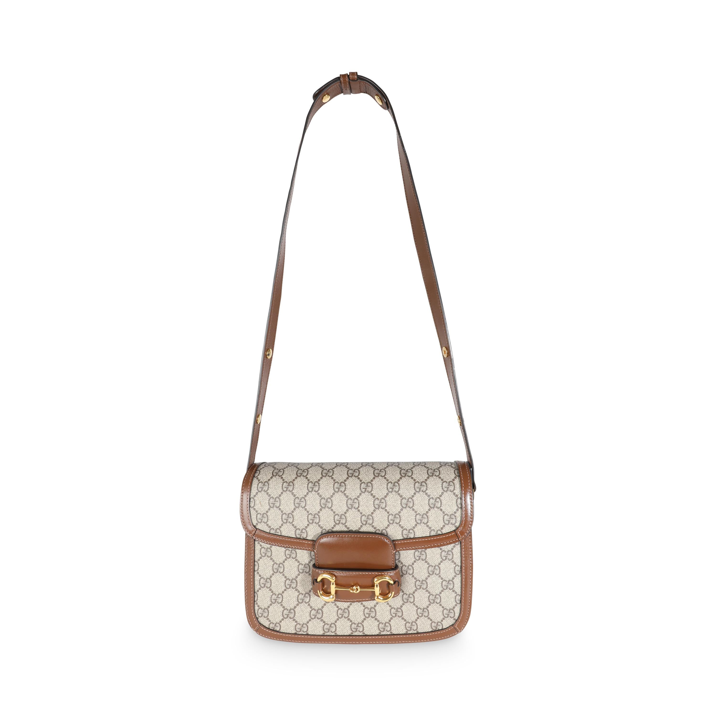 Gucci Beige Ebony GG Supreme Canvas 1955 Horsebit Shoulder Bag For Sale 2