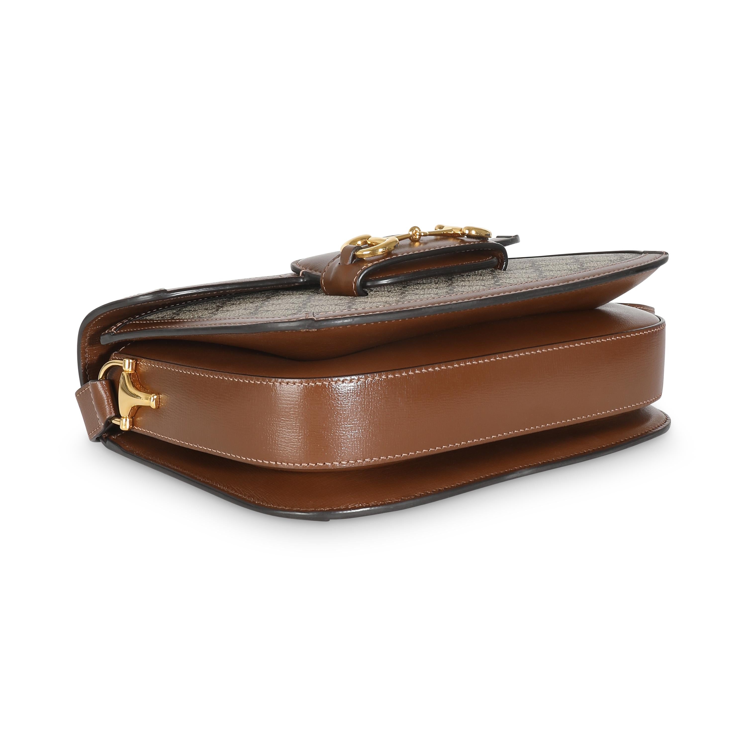 Gucci Beige Ebony GG Supreme Canvas 1955 Horsebit Shoulder Bag For Sale 3