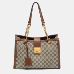 Gucci Beige/Ebenholz GG Supreme Canvas und Leder Medium Padlock Tote