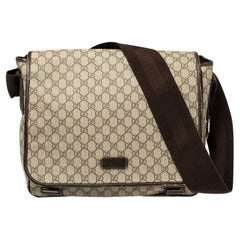 Used Gucci Beige/Ebony GG Supreme Canvas and Leather Messenger Diaper Bag