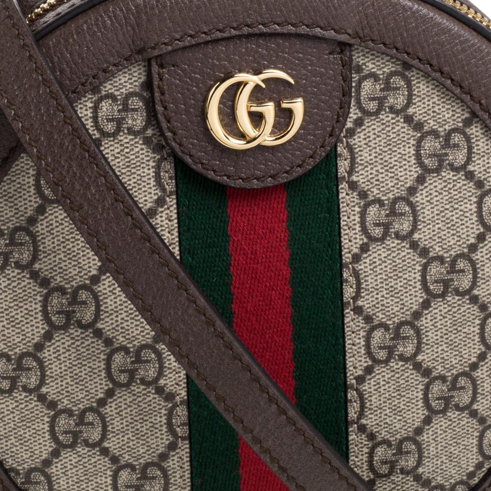 Gucci Beige/Ebony GG Supreme Canvas and Leather Mini Ophidia Round Shoulder Bag 6