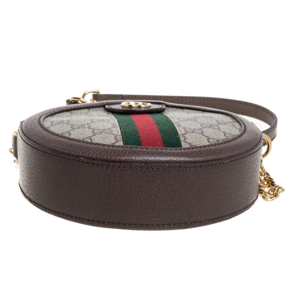 Women's Gucci Beige/Ebony GG Supreme Canvas and Leather Mini Ophidia Round Shoulder Bag