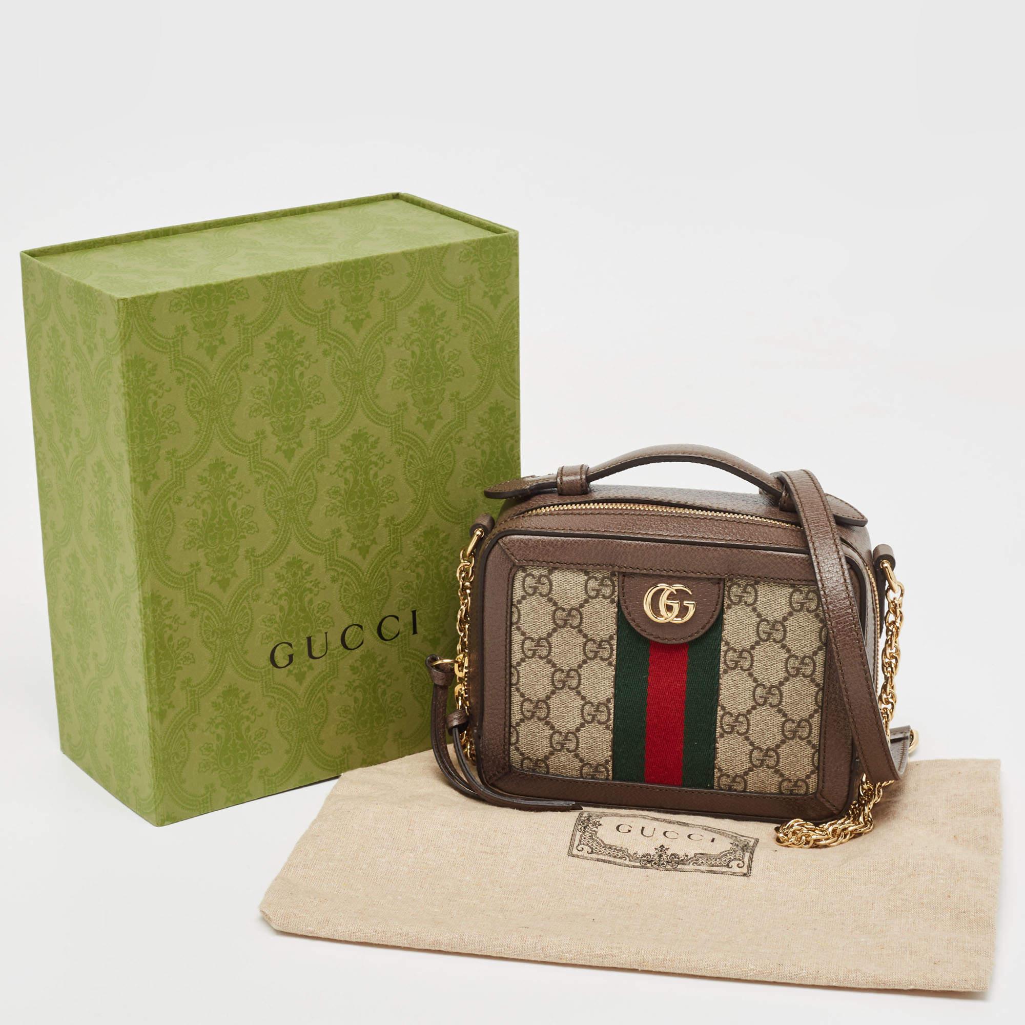 Gucci Beige/Ebony GG Supreme Canvas and Leather Mini Ophidia Top Handle Bag 6
