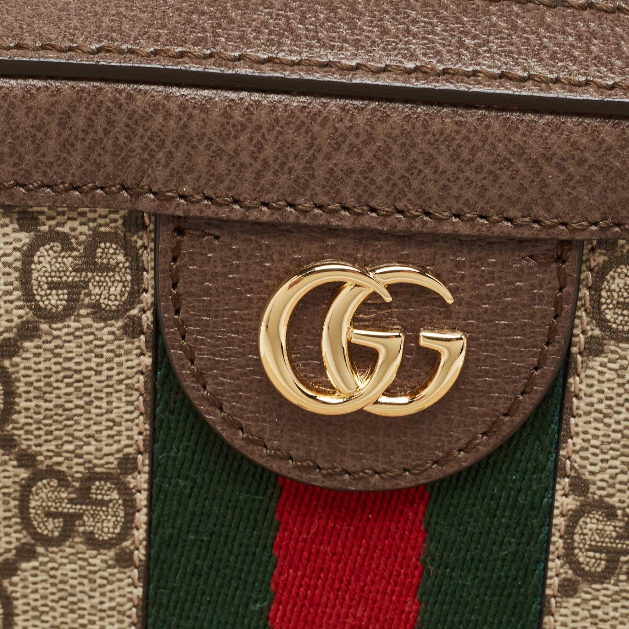 Gucci Beige/Ebony GG Supreme Canvas and Leather Mini Ophidia Top Handle Bag 7