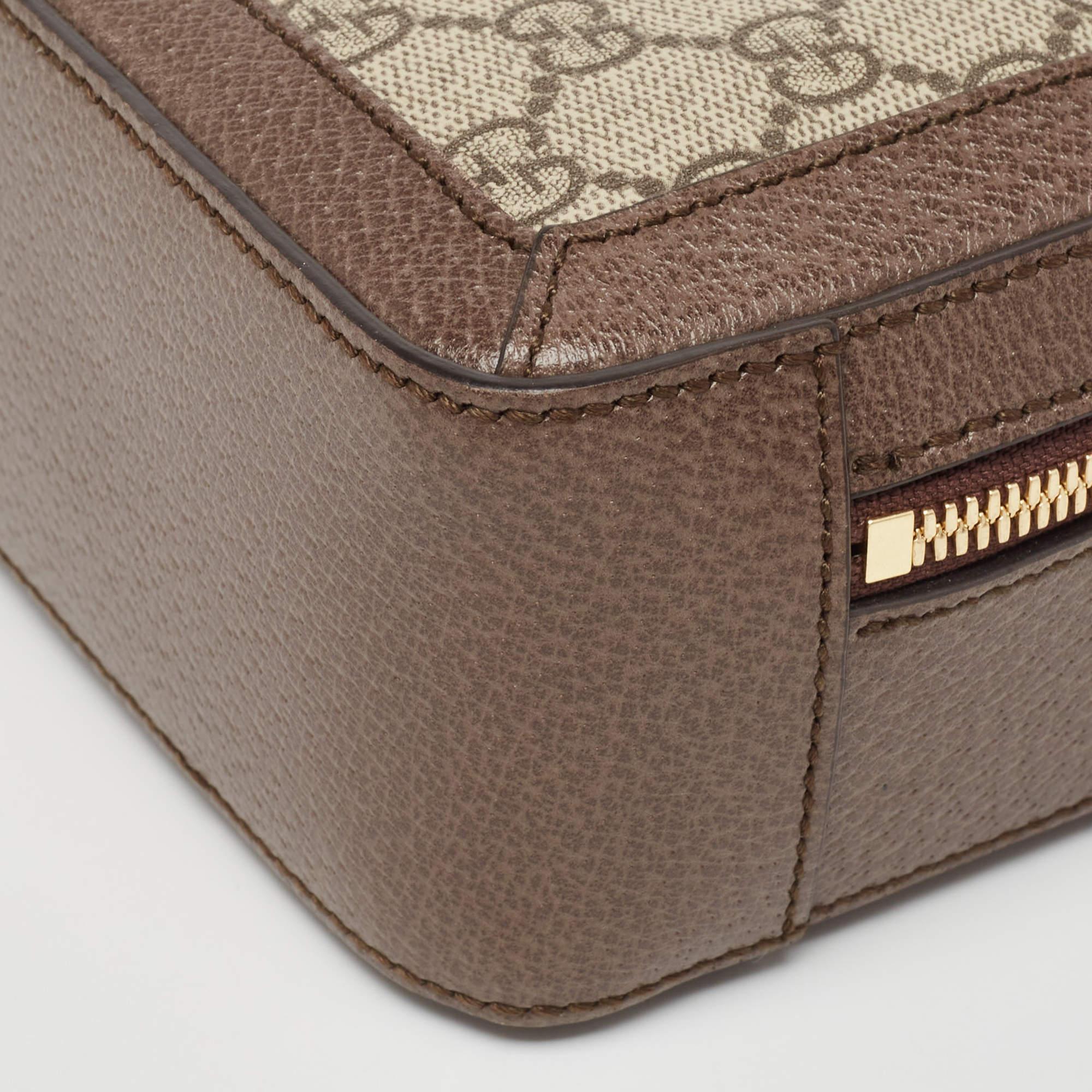 Gucci Beige/Ebony GG Supreme Canvas and Leather Mini Ophidia Top Handle Bag In Excellent Condition In Dubai, Al Qouz 2