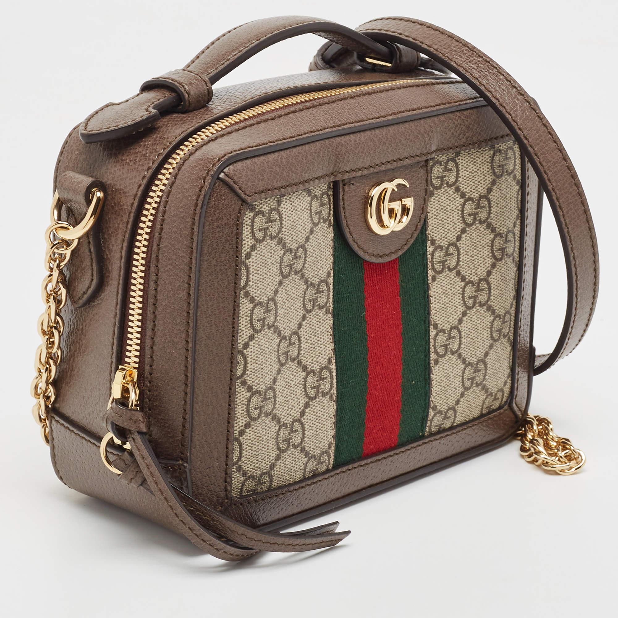 Women's Gucci Beige/Ebony GG Supreme Canvas and Leather Mini Ophidia Top Handle Bag