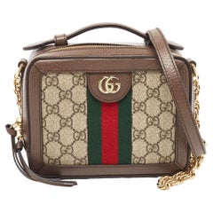 Gucci Beige/Ebony GG Supreme Canvas and Leather Mini Ophidia Top Handle Bag