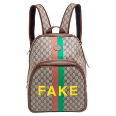 Gucci GG Supreme Rucksack aus Segeltuch und Leder in Beige/Ebenholz, nicht falsch