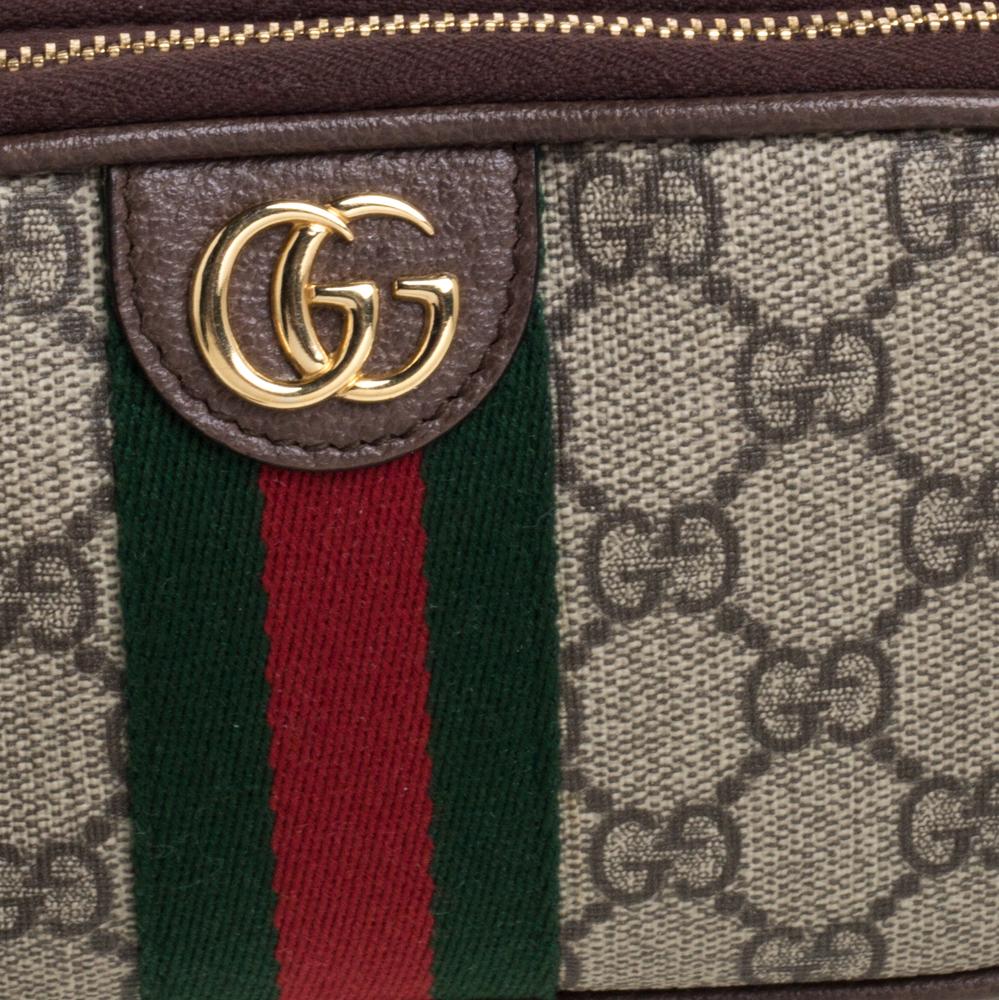 Gucci Beige/Ebony GG Supreme Canvas and Leather Ophidia Wristlet Pouch 5