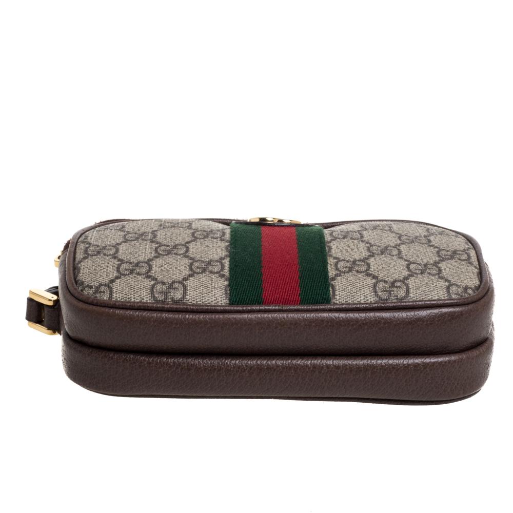 Gucci Beige/Ebony GG Supreme Canvas and Leather Ophidia Wristlet Pouch In Good Condition In Dubai, Al Qouz 2