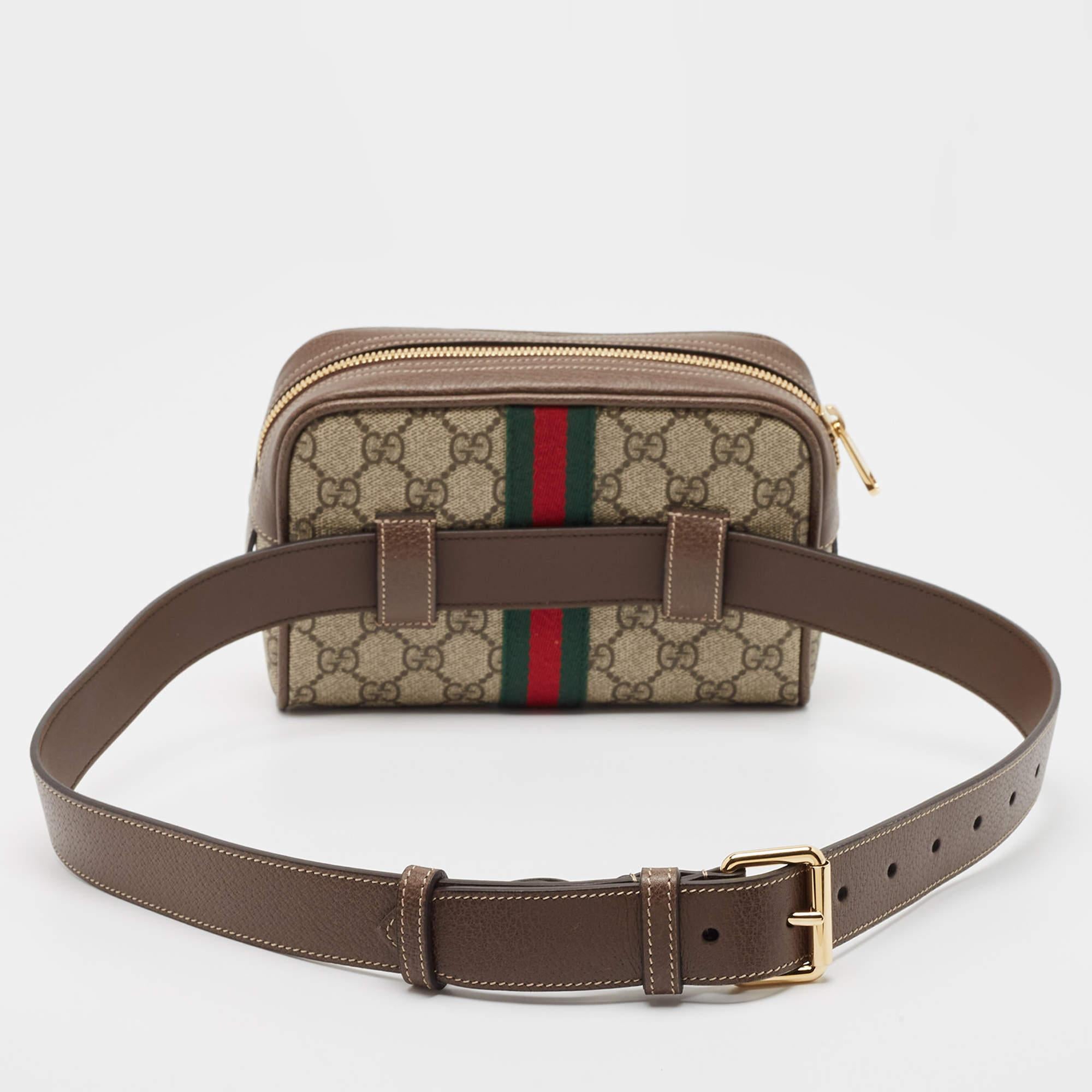 Gucci Beige/Ebony GG Supreme Canvas and Leather Small Ophidia Belt Bag In Excellent Condition For Sale In Dubai, Al Qouz 2