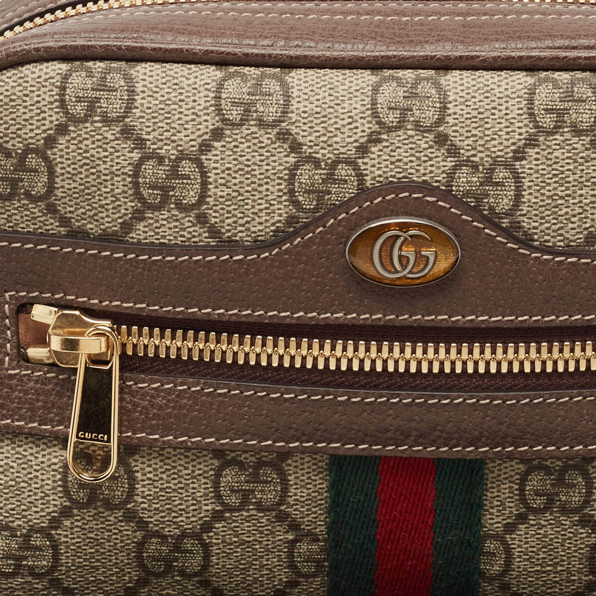 Women's Gucci Beige/Ebony GG Supreme Canvas and Leather Small Ophidia Belt Bag For Sale