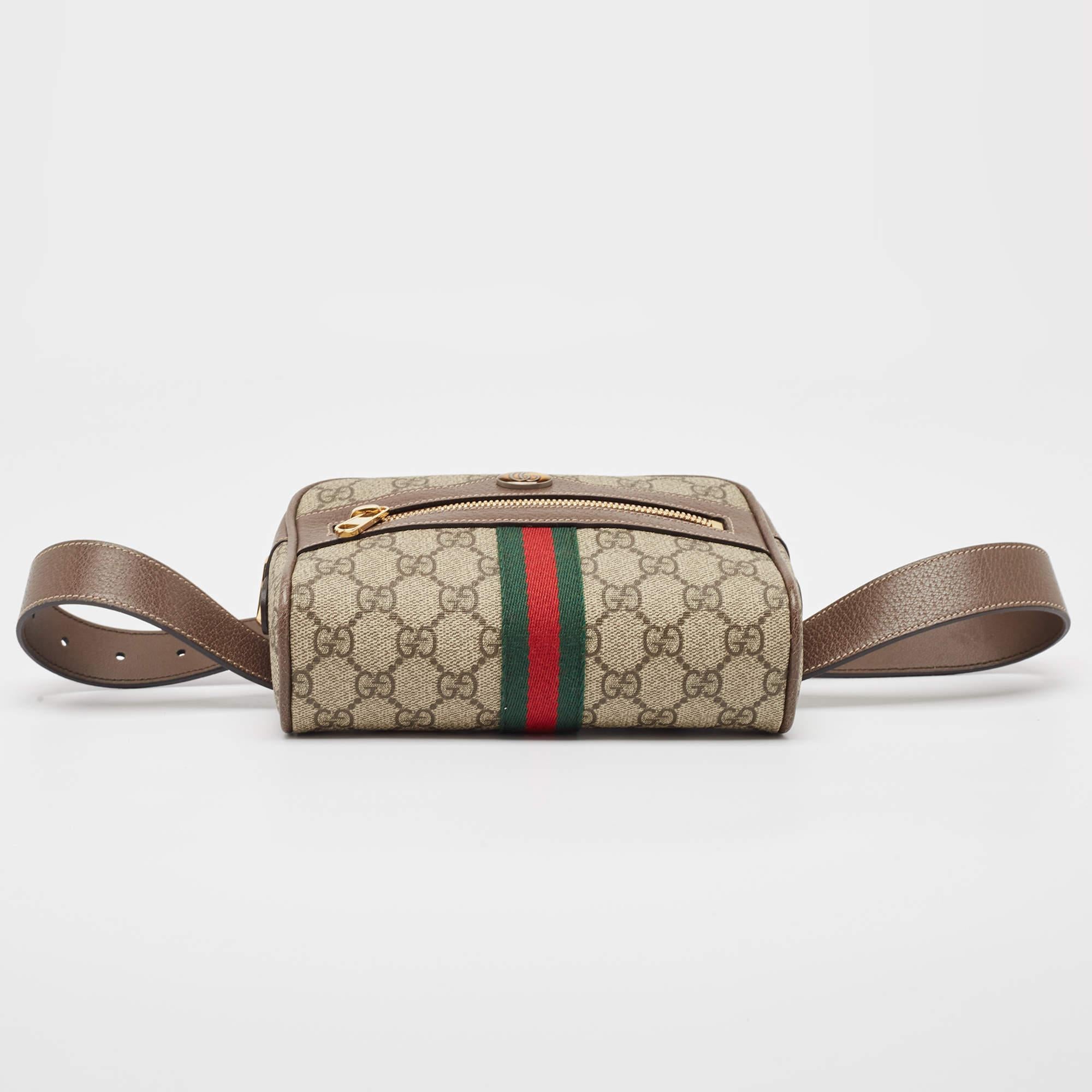 Gucci Beige/Ebony GG Supreme Canvas and Leather Small Ophidia Belt Bag For Sale 1