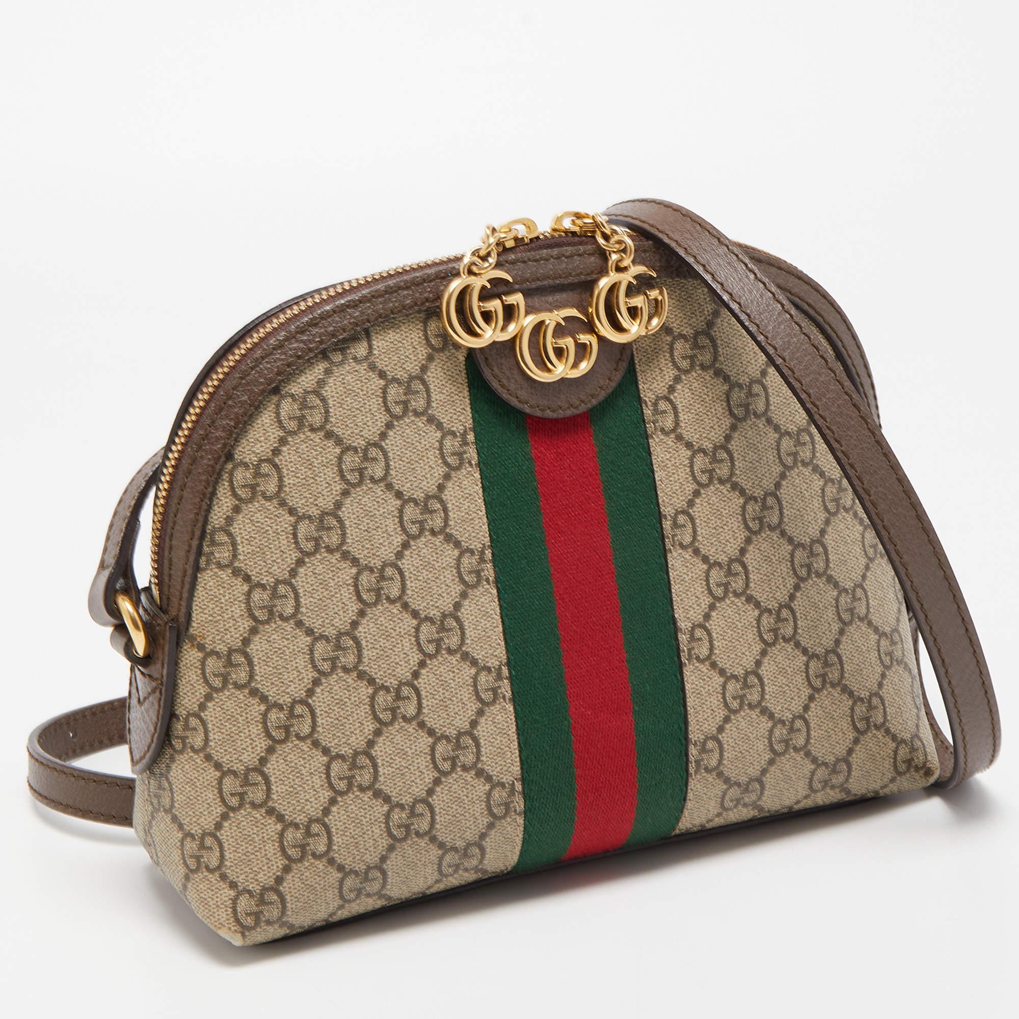 Women's Gucci Beige/Ebony GG Supreme Canvas and Leather Small Ophidia Crossbody Bag