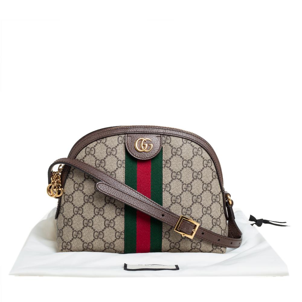 Gucci Beige/Ebony GG Supreme Canvas and Leather Small Ophidia Crossbody Bag In Good Condition In Dubai, Al Qouz 2