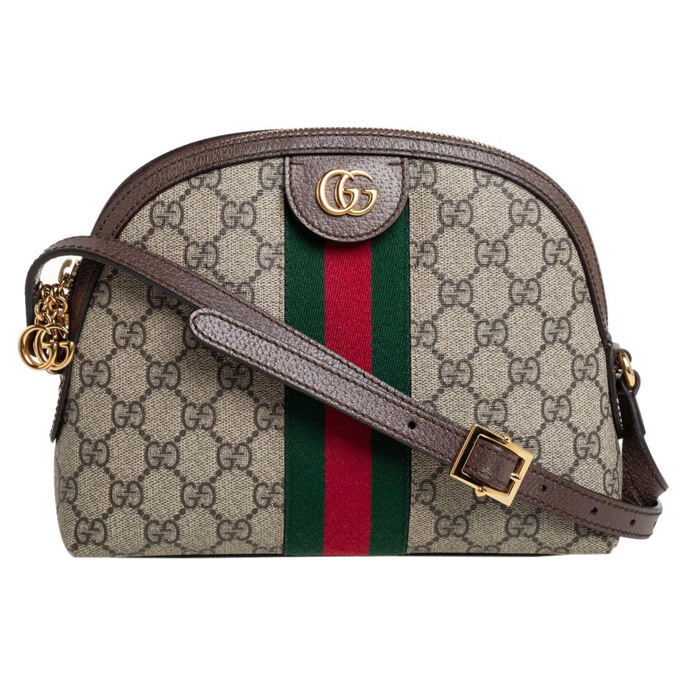 Gucci Beige/Ebony GG Supreme Canvas and Leather Small Ophidia Crossbody Bag