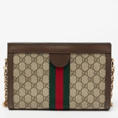 Gucci Beige/Ebony GG Supreme Canvas and Leather Small Ophidia Shoulder Bag