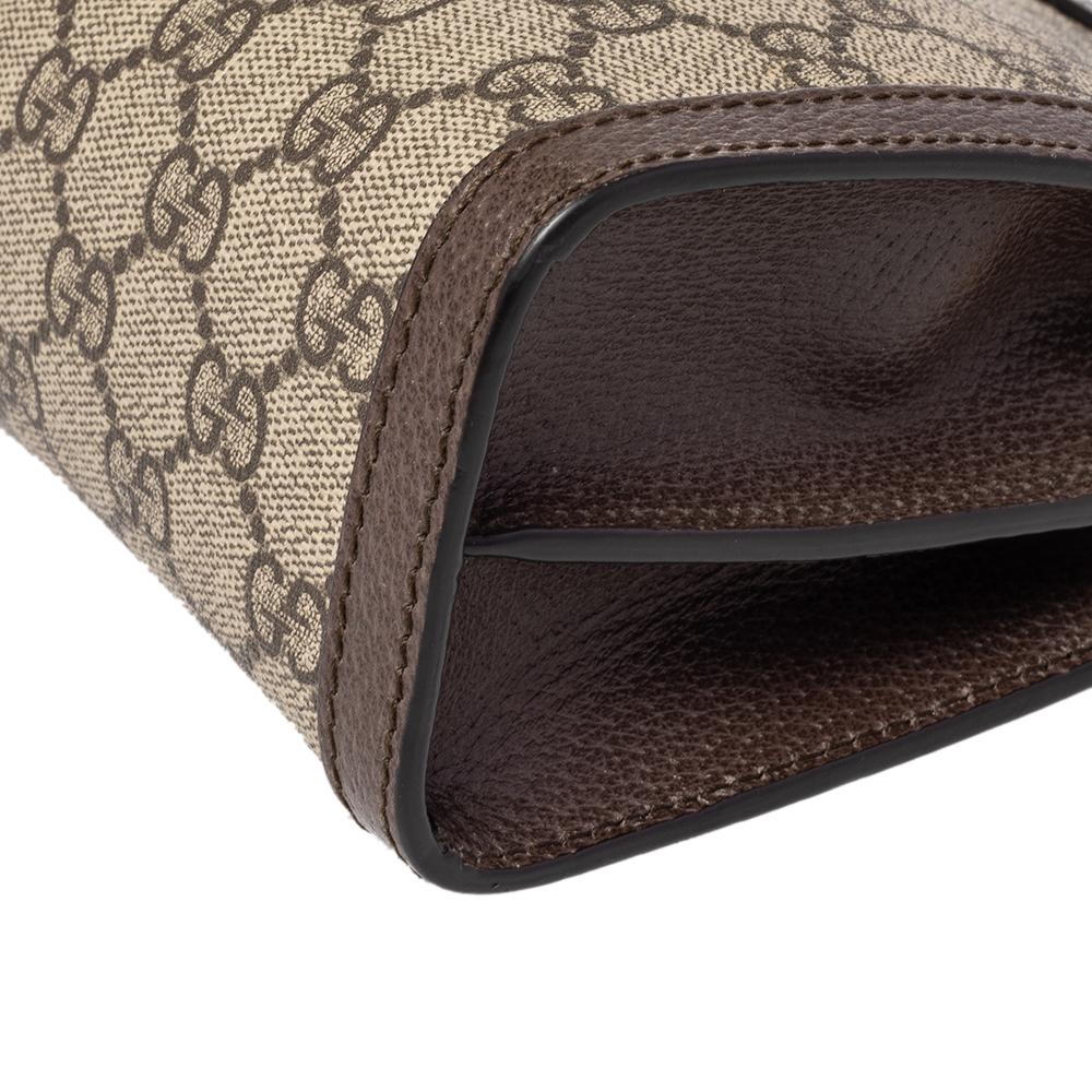 Gucci Beige/Ebony GG Supreme Canvas and Leather Small Ophidia Shoulder Bag In Good Condition In Dubai, Al Qouz 2