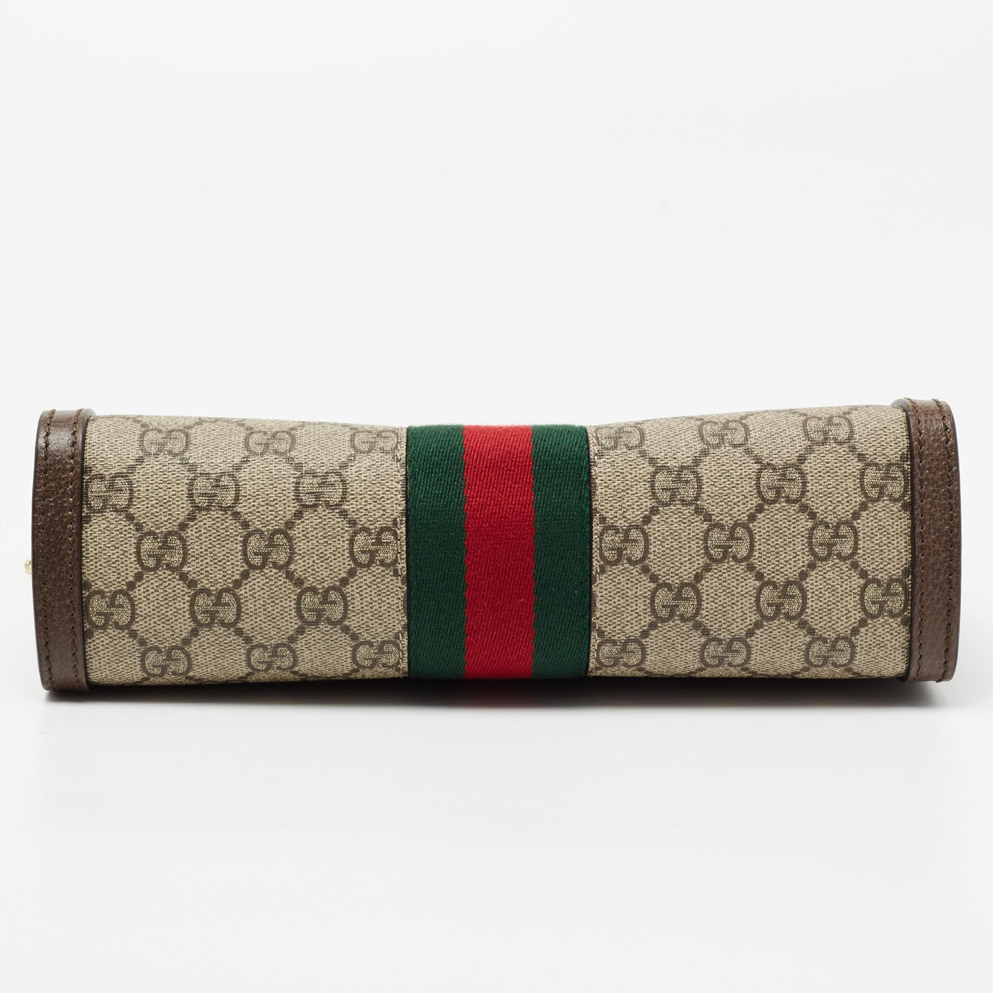 Gucci Beige/Ebony GG Supreme Canvas and Leather Small Ophidia Shoulder Bag In Good Condition In Dubai, Al Qouz 2