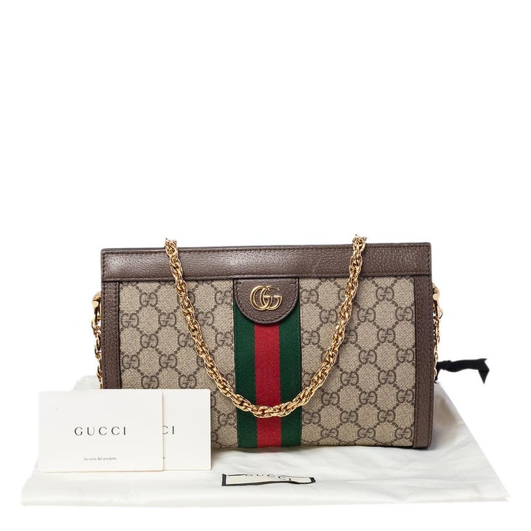 Gucci Beige/Ebony GG Supreme Canvas and Leather Small Ophidia Shoulder Bag  For Sale at 1stDibs