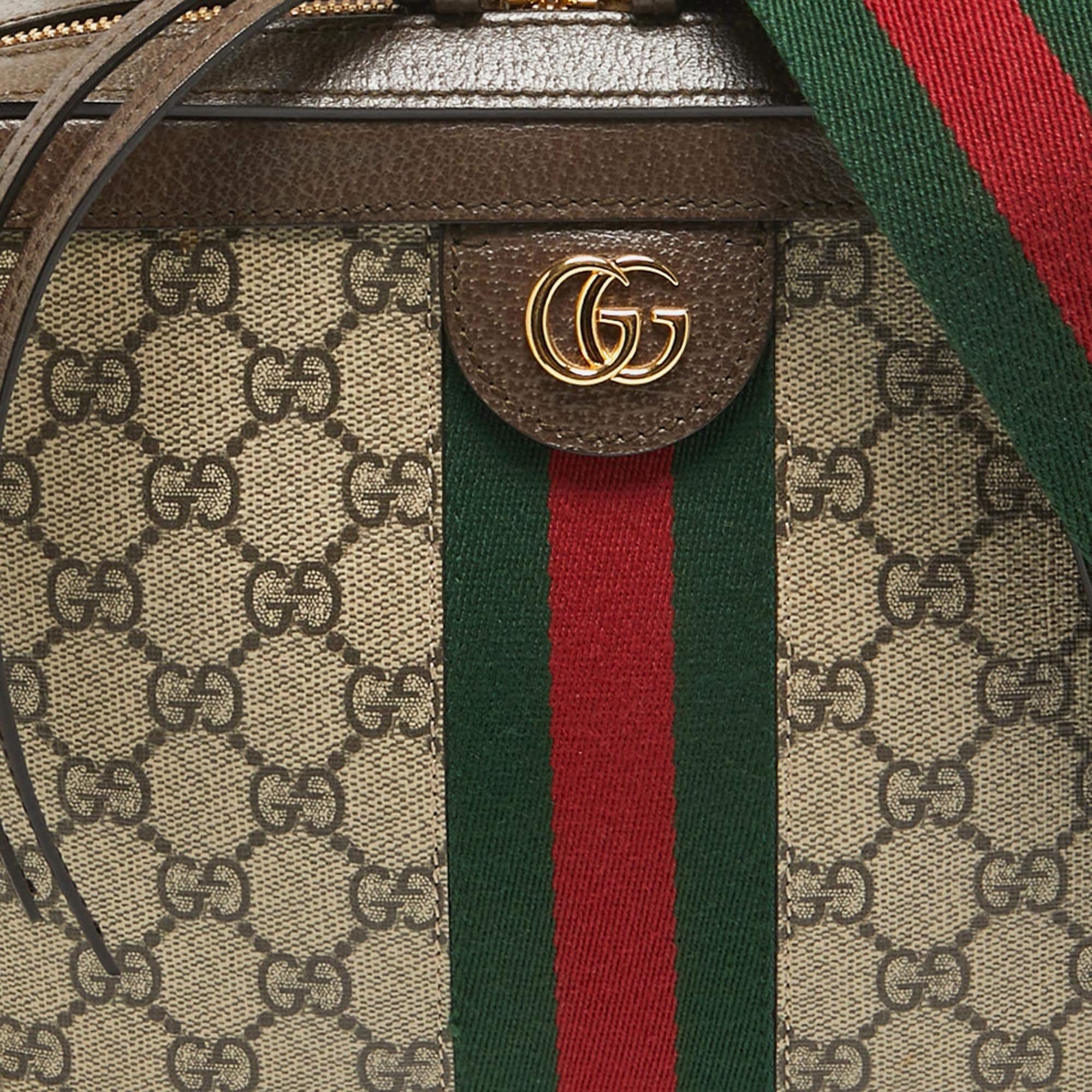 Gucci Beige/Ebony GG Supreme Canvas and Leather Small Ophidia Top Handle Bag 6