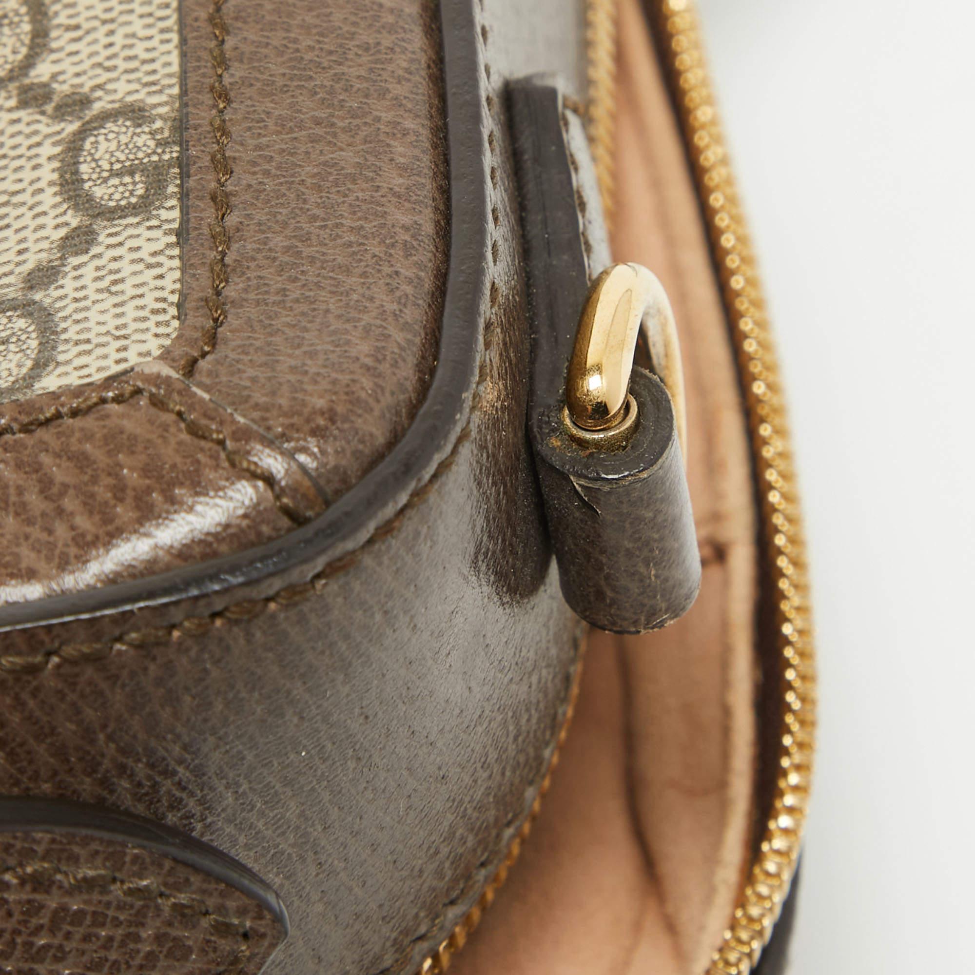 Gucci Beige/Ebony GG Supreme Canvas and Leather Small Ophidia Top Handle Bag In Good Condition In Dubai, Al Qouz 2