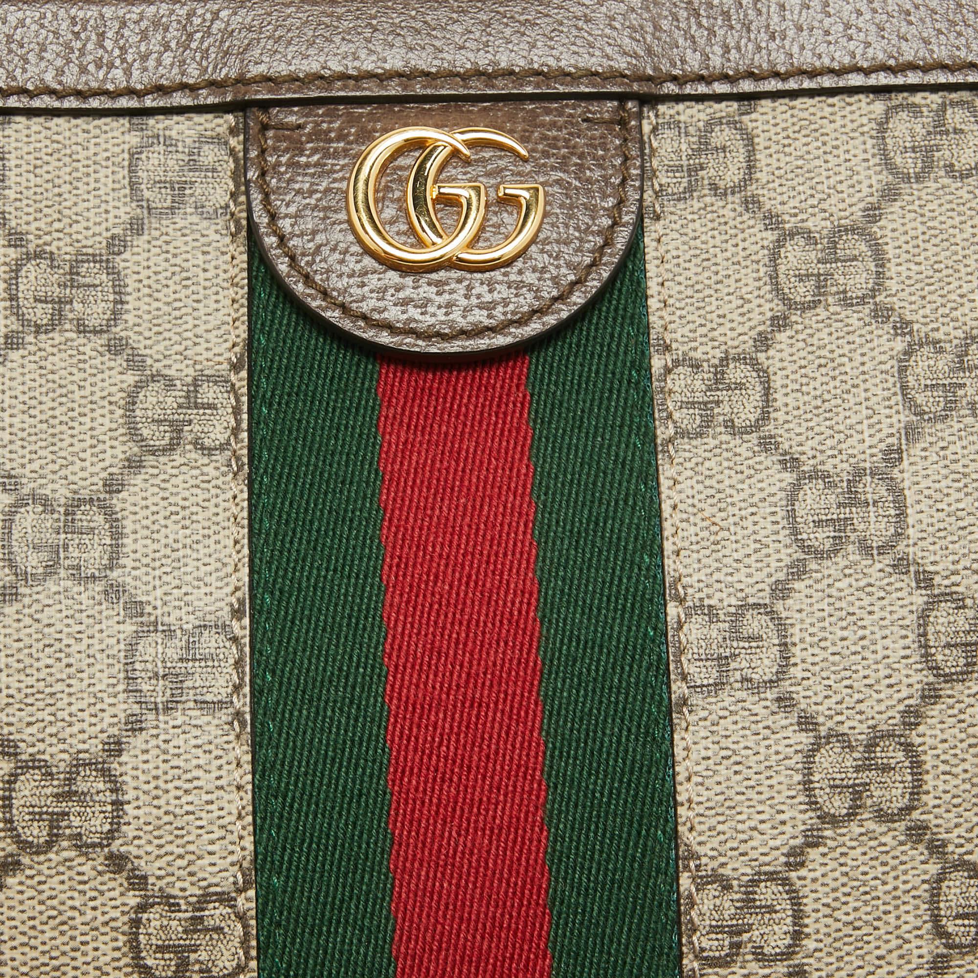 Gucci Beige/Ebony GG Supreme Canvas and Leather Small Ophidia Top Handle Bag 5