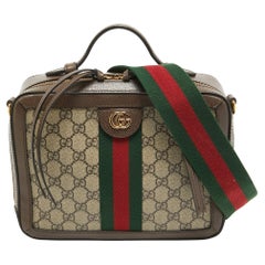 Gucci Beige/Ebony GG Supreme Canvas und Leder Kleine Ophidia Top Handle Bag