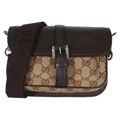 Gucci Beige Ebony GG Supreme Canvas Mini Buckle Crossbody Bag