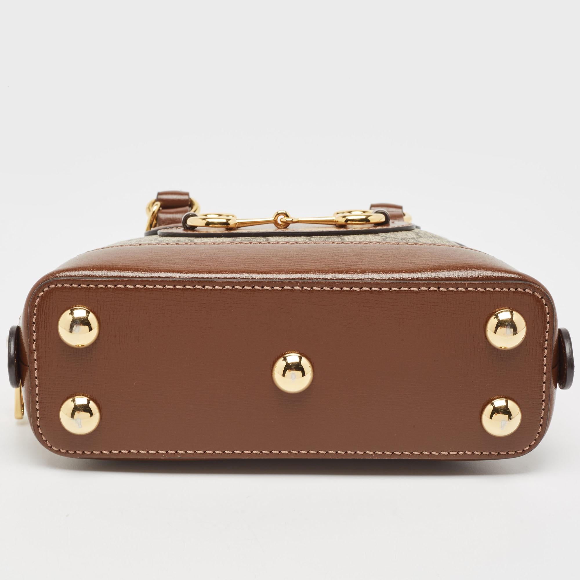 Gucci Beige/Ebony GG Supreme Canvas Mini Horsebit 1955 Top Handle Bag For Sale 1