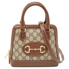 Gucci Beige/Ebony GG Supreme Canvas Mini Horsebit 1955 Top Handle Bag aus Segeltuch