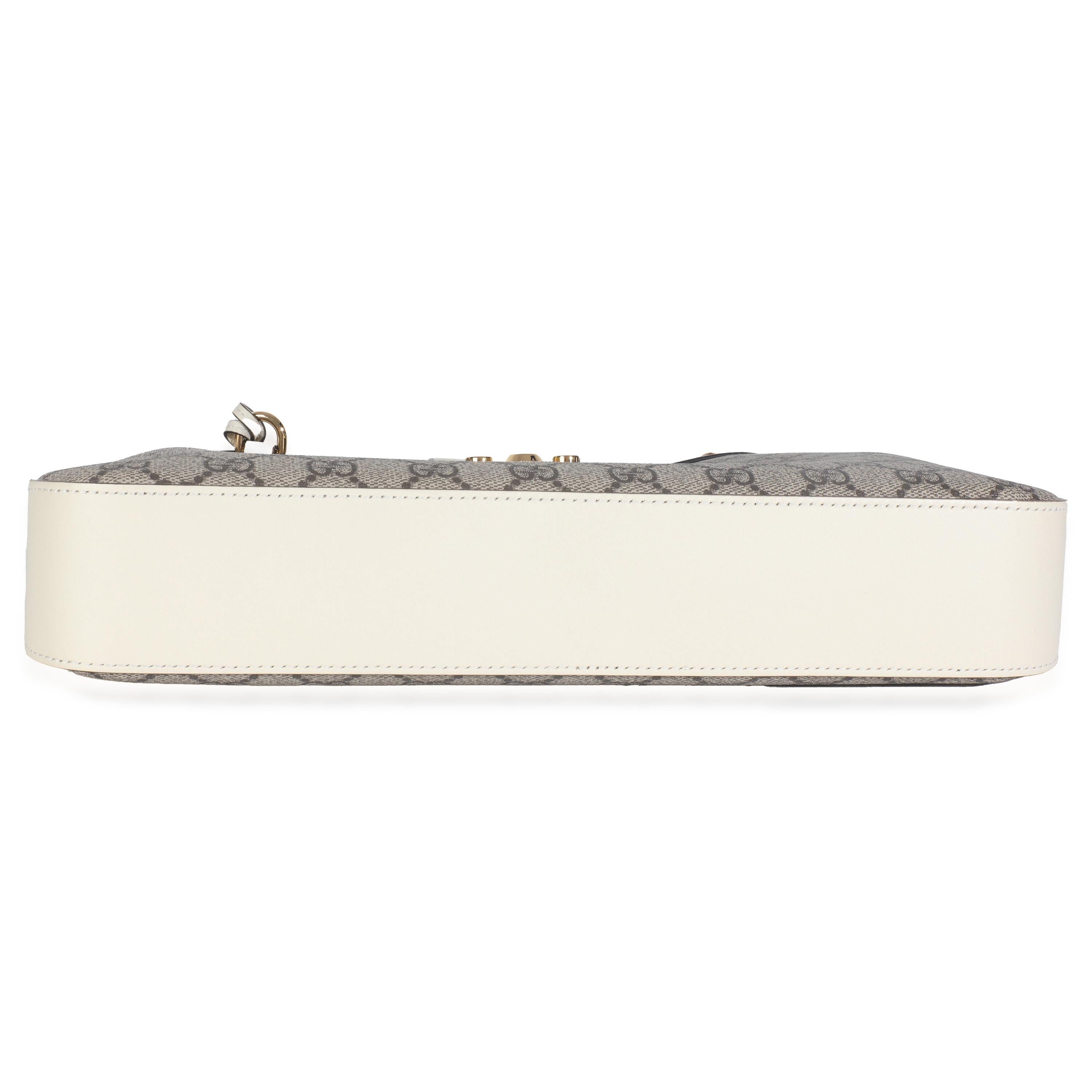 Gucci Beige Ebony GG Supreme Canvas Moon Calfskin Medium Padlock Shoulder Bag en vente 3