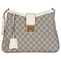 Gucci Beige Ebony GG Supreme Canvas Moon Calfskin Medium Padlock Shoulder Bag Gucci Beige Ebony GG Supreme Canvas Moon Calfskin Medium Padlock Shoulder Bag
