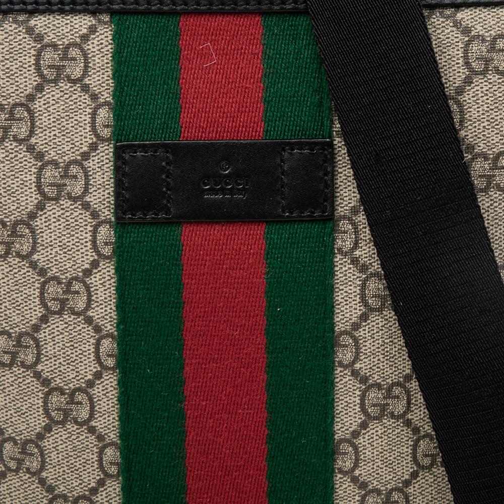 Gucci Beige/Ebony GG Supreme Canvas Web Flat Messenger Bag 3