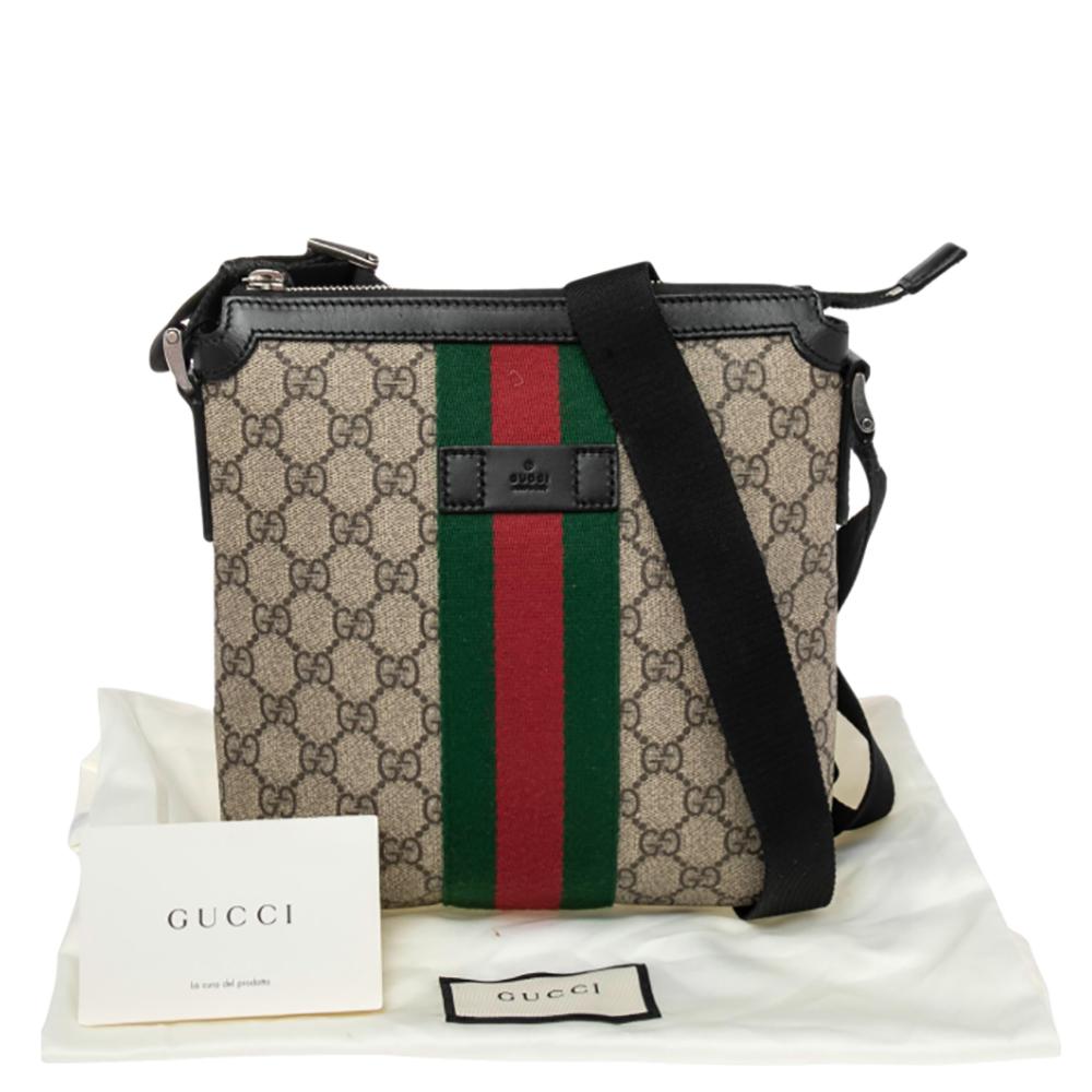Gucci Beige/Ebony GG Supreme Canvas Web Flat Messenger Bag 4