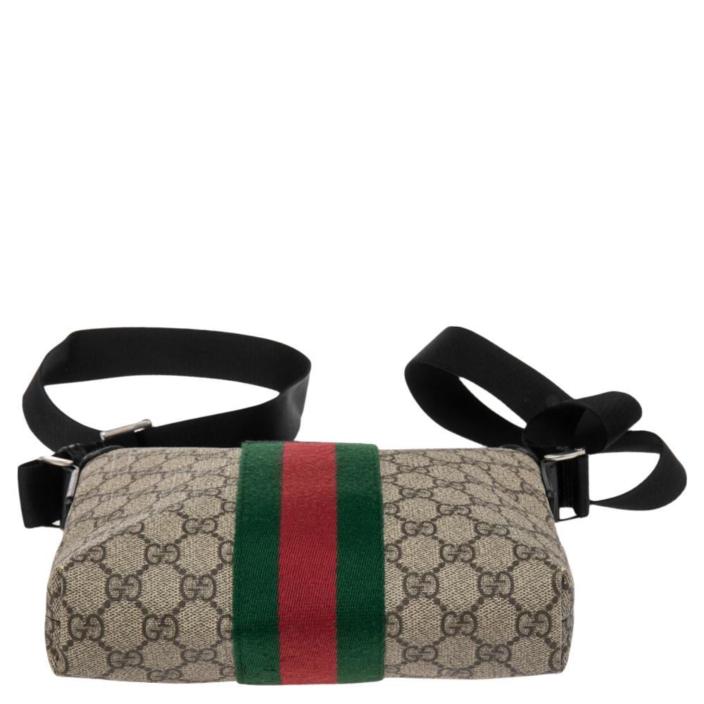 Men's Gucci Beige/Ebony GG Supreme Canvas Web Flat Messenger Bag
