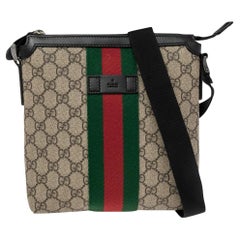 Gucci Beige/Ebony GG Supreme Canvas Web Flat Messenger Bag