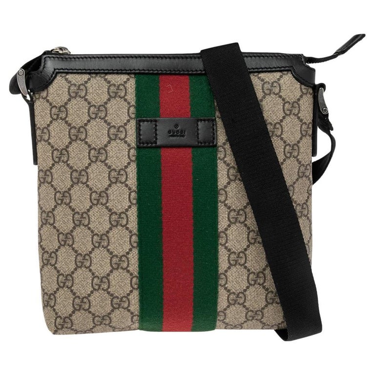 Gucci Beige/Ebony GG Supreme Canvas Web Flat Messenger Bag at 1stDibs